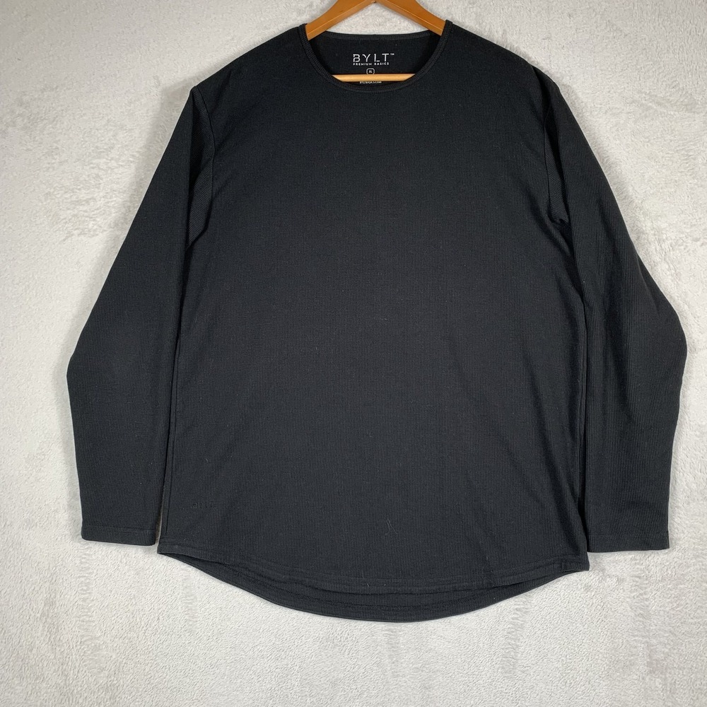 BYLT Shirt Mens XL Black Thermal Long Sleeve Waffle Knit Drop Hem Tagless Tee